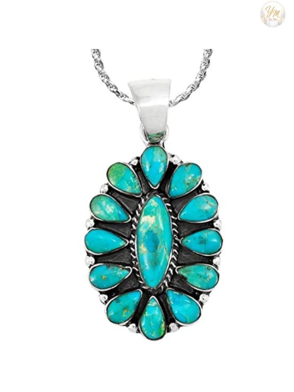 Sterling Silver Turquoise Pendant Necklace 20" Genuine Gemstone